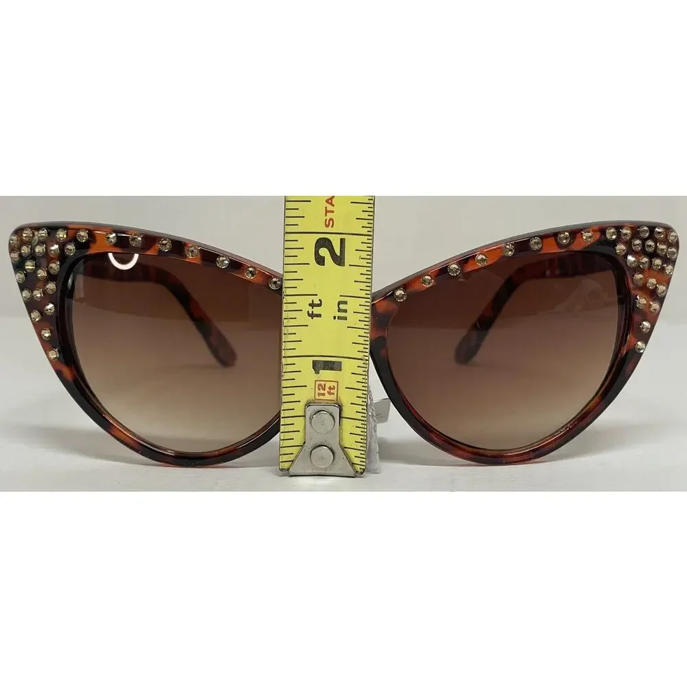 Made with Swarovski Crystals Cat Eye Sunglasses Tortoise Brown Bling Womens Case